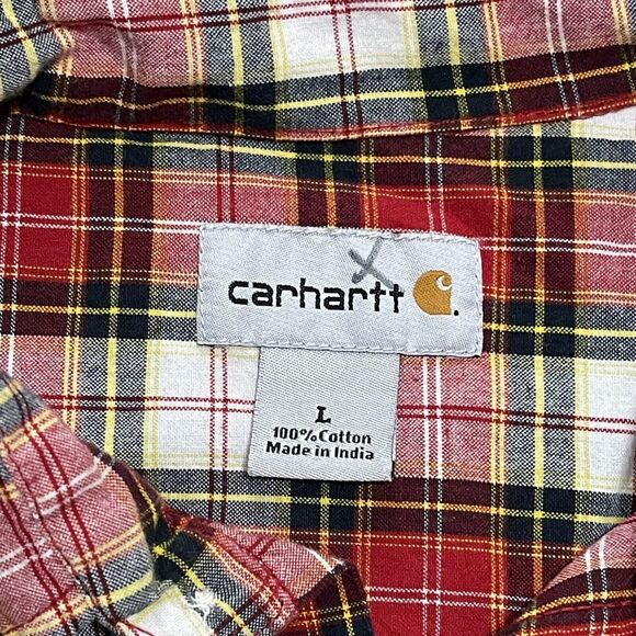 Carhartt Shirt Mens Large Red Plaid Button-Up Cotton Western Workwear Lumberjack - Picture 2 of 10